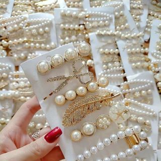 Set 6 Kẹp Tóc Đính Đá Cây Kéo Vàng Phỏng Cách Quý Cô