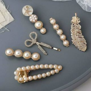 Set 6 Kẹp Tóc Đính Đá Cây Kéo Vàng Phỏng Cách Quý Cô