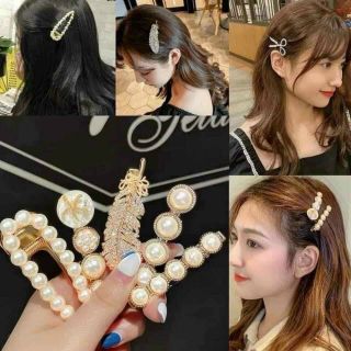 Set 6 Kẹp Tóc Đính Đá Cây Kéo Vàng Phỏng Cách Quý Cô