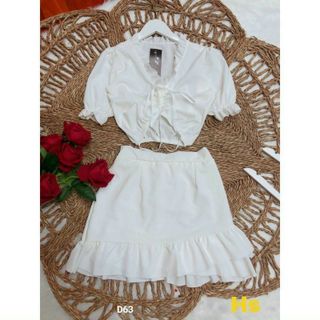 Set đồ nữ áo cổ V tay bồng kèm băng đô FREESHIPbộ 3 món dễ thương