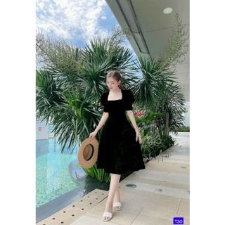 Đầm nữ dáng dài cổ vuông vải xếp sang chảnh FREESHIPĐầm dự tiệc dáng dài