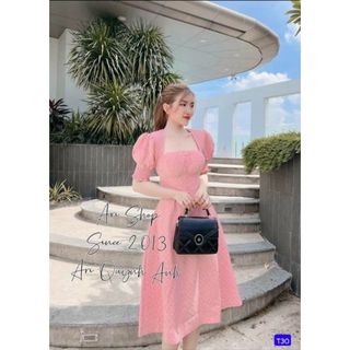 Đầm nữ dáng dài cổ vuông vải xếp sang chảnh FREESHIPĐầm dự tiệc dáng dài