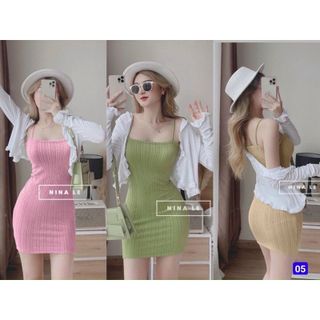 Set đồ nữ đầm 2 dây ôm body kèm áo khoác tay dài FREESHIPbộ 2 món váy nữ cup ngực
