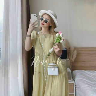 Đầm nữ dáng dài babydoll voan mỏng dễ thương FREESHIP Váy nữ bầu ngắn tay 2 lớp