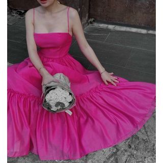 Đầm maxi đi biển 2 dây dáng xòe FREESHIPváy nữ dáng dài voan 2 lớp nhún bèo sexy dễ thương công chúa