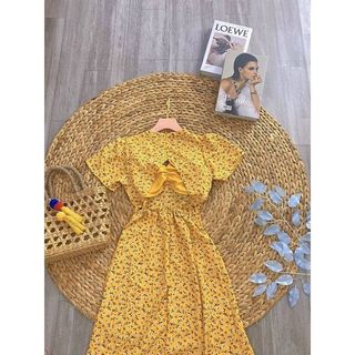 Đầm maxi lụa hở lưng kèm mút ngực đi biểnFREESHIPđầm hoa nhí du lịch xẻ tà tiểu thư