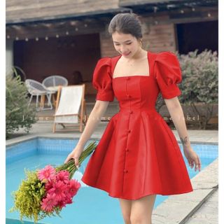 ĐẦM NỮ DÁNG XÒE TAY PHỒNG TIỂU THƯ ĐÍNH NÚT FREESHIP ĐẦM CÔNG CHÚA HỞ LƯNG CÓ MÚT NGỰC
