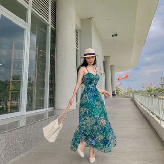 ĐẦM MAXI ĐI BIỂN DU LỊCH 2 DÂYFREESHIP ĐẦM NỮ DÁNG DÀI CUP NGỰC KÈM MÚT NGỰC HOA NHÍ THỔ CẨM