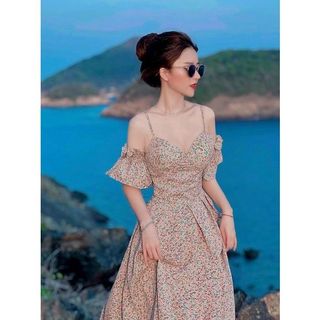 Đầm maxi nữ 2 dây đi biển hoa nhí trễ vaiFREESHIPđầm nữ dáng dài tiểu thư hoa xinh kèm mút ngực