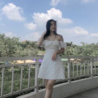 Váy body nữ trễ vai đi tiệc FREESHIPđầm chữ A bèo tơ gấm hoa sang chảnh sexy