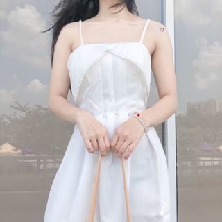 Đầm nữ dự tiệc dáng dài màu trắng sexy FREESHIPváy 2 dây dáng xòe tiểu thư