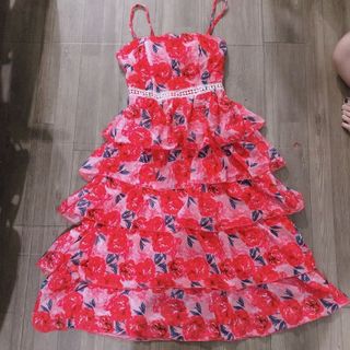 Đầm maxi đi biển 2 dây hoa nhí tầng phồng FREESHIPváy nữ xòe tầng dáng dài cup ngực kèm mút sexy quyến rũ