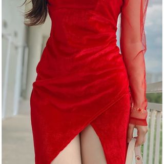 ĐẦM BODY NỮ DÀI TAY XẺ TÀ NHÚN EO FREESHIP ĐẦM NHUNG TAY LƯỚI DỰ TIỆC TIỂU THƯ