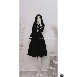 ĐẦM NỮ DÁNG XÒE TAY DÀI PHỐI REN TIỂU THƯ SANG TRỌNG ĐẦM MẶC TẾT DỰ TIỆC ĐEN ĐỎ