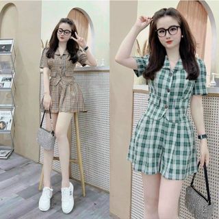 Set đồ nữ 2 món áo vest caro kèm quần đùi FREESHIP set bộ ca rô tay ngắn dễ thương