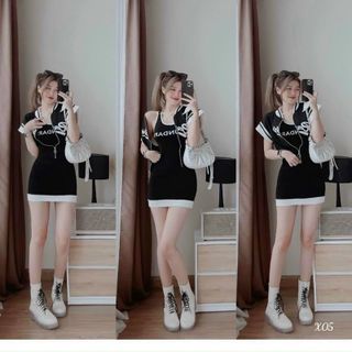 Set đồ nữ đầm body hai dây kèm áo khoác croptop FREESHIP
