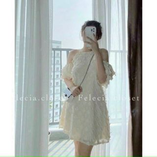 Đầm babydoll trễ vai FREESHIP váy xòe suông cổ yếm dễ thương