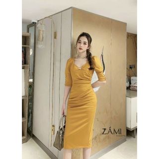 ĐẦM BODY NỮ CỔ V NHÚN EO PHỐI VOAN KIẾNG FREESHIP ĐẦM DỰ TIỆC SEXY QUYẾN RŨ ĐÍNH CƯỜM