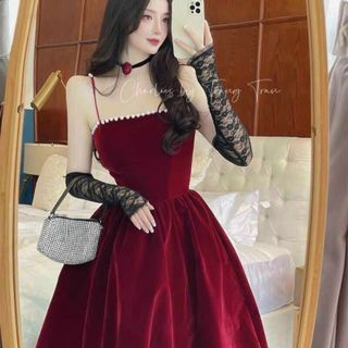ĐẦM NỮ DÁNG XÒE 2 DÂY SANG TRỌNG DỰ TIỆC FREESHIPĐẦM NHUNG ĐỎ TIỂU THƯ ĐÍNH CƯỜM