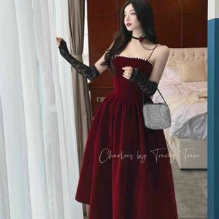 ĐẦM NỮ DÁNG XÒE 2 DÂY SANG TRỌNG DỰ TIỆC FREESHIPĐẦM NHUNG ĐỎ TIỂU THƯ ĐÍNH CƯỜM