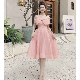 Đầm nữ dự tiệc trễ vai dáng xòe nơ ngực FREESHIPVáy voan chữ A tiểu thư