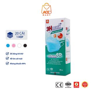 Khẩu trang y tế 4D 3Hmask Vĩnh Tiến quai thun tròn mềm không gây đau tai, 4 lớp lọc kháng khuẩn (hộp 20c)