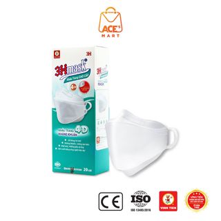 Khẩu trang y tế 4D 3Hmask Vĩnh Tiến quai thun tròn mềm không gây đau tai, 4 lớp lọc kháng khuẩn (hộp 20c)