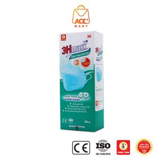 Khẩu trang y tế 4D 3Hmask Vĩnh Tiến quai thun tròn mềm không gây đau tai, 4 lớp lọc kháng khuẩn (hộp 20c)
