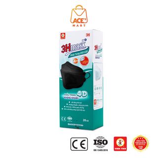 Khẩu trang y tế 4D 3Hmask Vĩnh Tiến quai thun tròn mềm không gây đau tai, 4 lớp lọc kháng khuẩn (hộp 20c)