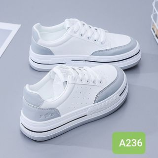 Giày thể thao nữ trắng đế bằng chất da mềm viền màu đẹp A236