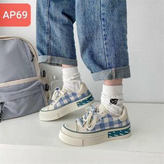 Giày thể thao nữ đế bằng bánh mì basic sọc caro AP69