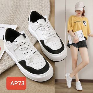 Giày thể thao nữ đế bằng màu trắng chất da êm châng AP73
