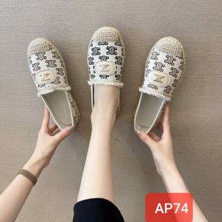 Giày lười nữ viền cói họa tiết siêu đẹp AP74