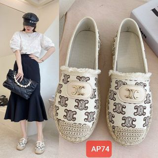 Giày lười nữ viền cói họa tiết siêu đẹp AP74