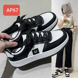 Giày thể thao nữ chất da mềm trắng phối đen AP67