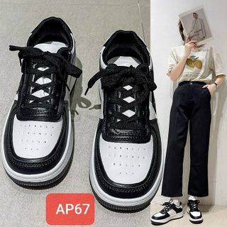 Giày thể thao nữ chất da mềm trắng phối đen AP67