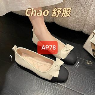 Giày búp bê nữ phối da mềm phối 2 màu đính nơ đẹp AP0078