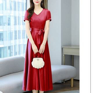ĐẦM PHI XÒE CỔ V THẮT EO – DT1673