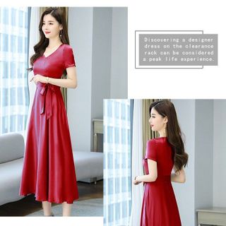 ĐẦM PHI XÒE CỔ V THẮT EO – DT1673