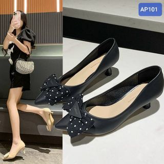 Giày búp bê nữ mũi nhọn phối nơ đẹp AP101