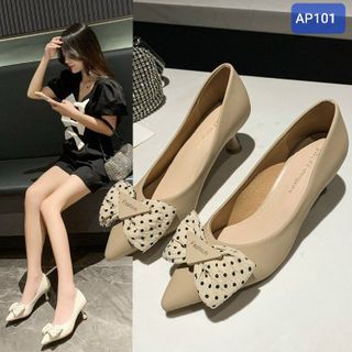 Giày búp bê nữ mũi nhọn phối nơ đẹp AP101