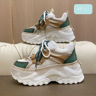 Giày thể thao nữ độn đế chất da mềm phối vải lưới thoáng khí AP121