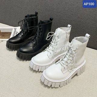 Giày boots nữ chất da mềm buột dây có khóa kéo hông AP100 giá sỉ