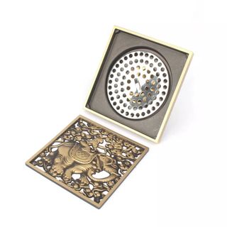 Phễu thu sàn chống hôi, chống côn trùng, chất liệu đồng thau kết hợp hoa văn cổ điển