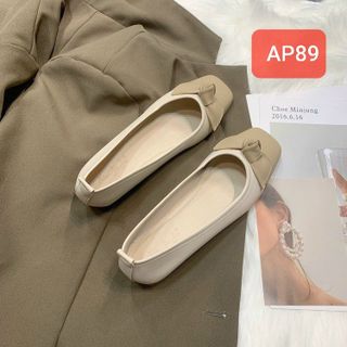 Giày búp bê nữ mũi vuông phối 2 màu đính nơ đẹp AP89