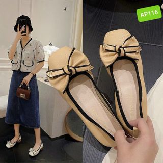 Giày búp bê nữ chất da mềm đính nơ AP116