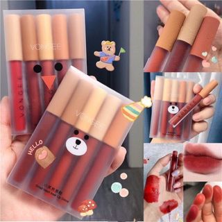 SET 5 THỎI SON KEM XINH XẮN, CHẤT LÌ LÂU TRÔI, CHẤM THẤM NƯỚC MỀM MỊN SK-PG275 GẤU ĐỎ - SILKYGIRL