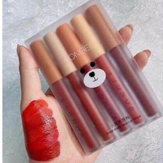 SET 5 THỎI SON KEM XINH XẮN, CHẤT LÌ LÂU TRÔI, CHẤM THẤM NƯỚC MỀM MỊN SK-PG275 GẤU ĐỎ - SILKYGIRL