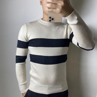 Buôn sỉ áo len nam cổ tròn, họa tiết kẻ Hàn Quốc, len dệt kim dày dặn tronke2v - Hà Đinh