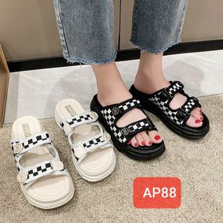 Sandal nữ đế bánh mì quai ngang dán họa tiết sọc caro AP88 giá sỉ